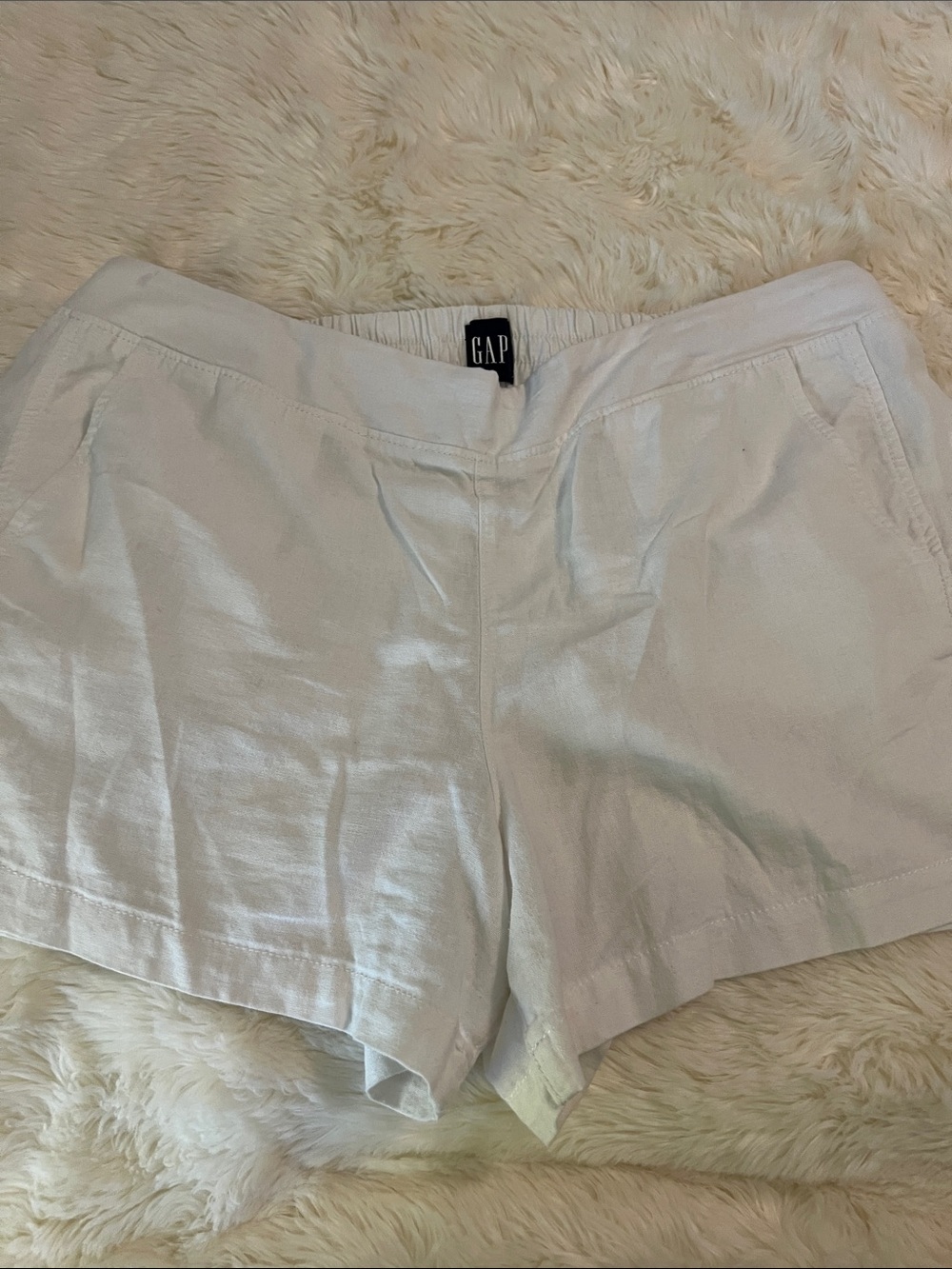 GAP Women's White Linen-Blend Elastic Waist Shorts size xl